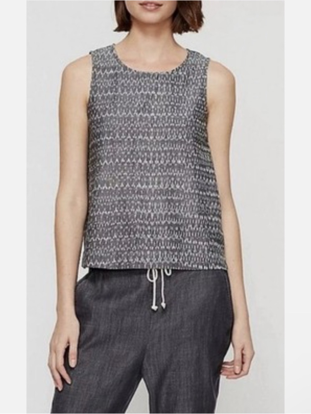 Eileen Fisher Organic Cotton Aerial Ikat Tank Top Women's 3X Gray Geometric